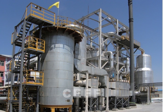 CEEF 24 MW molten salt heater tower with steel platforms on the melamine production line at Sichuan Golden-Elephant Sincerity Chemical (GESC)
