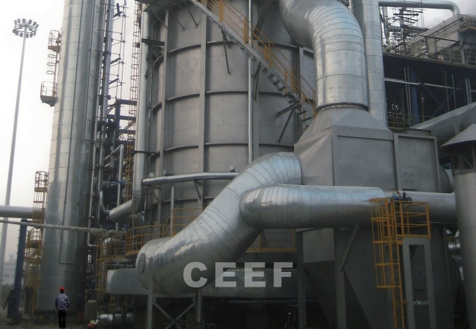 CEEF 46 MW organic heat transfer fluid heater, over 48 meters tall, installed at CNPC Urumqi Petrochemical in Xinjiang, China