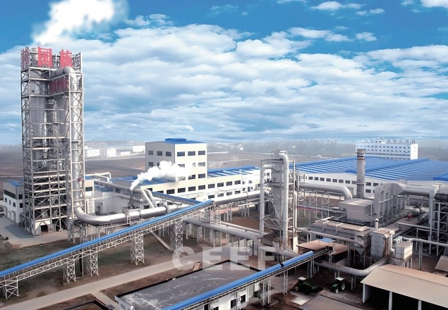 Aerial view of the CEEF thermal oil heater system and advanced thermal energy center at the Sichuan Guodong wood processing plant
