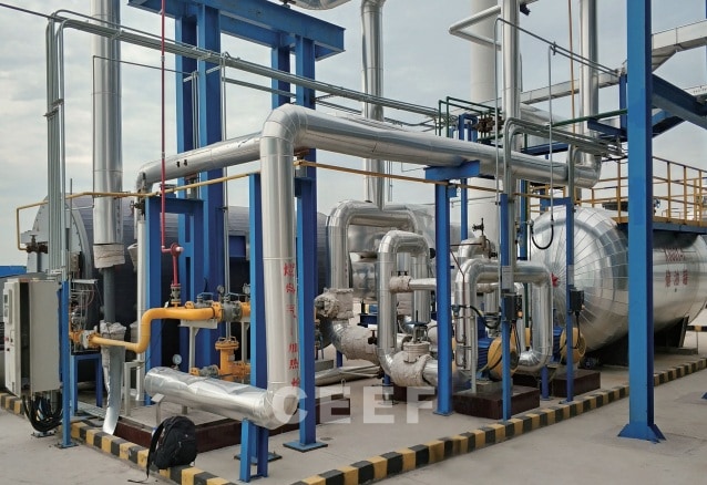 Insulated pipework and CEEF thermal oil heaters at an Oriental Yuhong waterproofing membrane production line