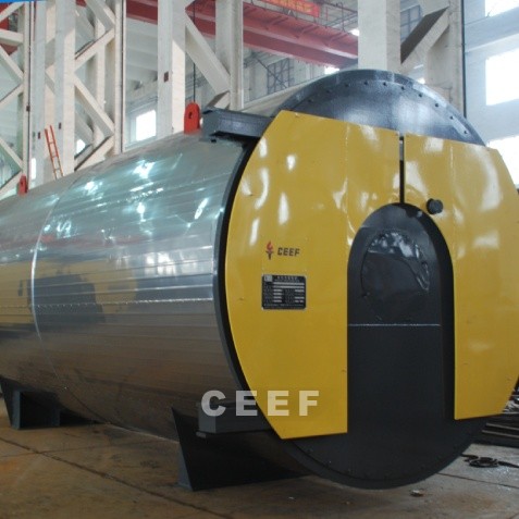 Low-NOx gas-fired thermal oil heater with auto-reset explosion doors